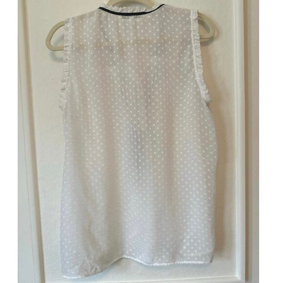 Daniel Rainn White Swiss Dot Blouse Size L Sleeveless Ruffle Trim Top with Tie - Picture 2 of 3